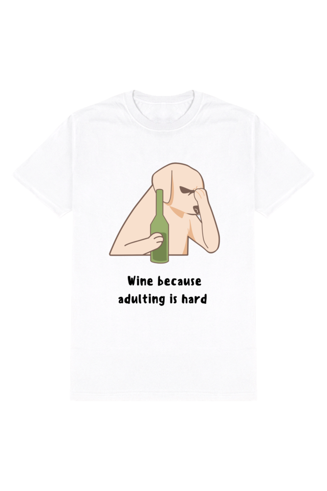 Wine Because Men's Round Neck Half Sleeve White Graphic Tshirt