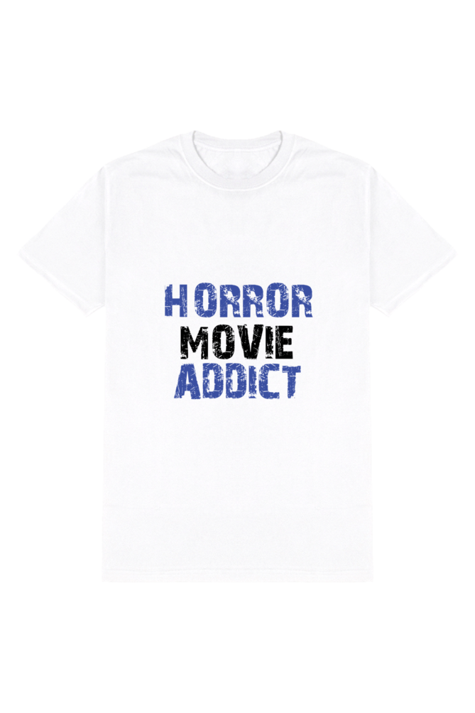 Horror Movie Addict Men's Round Neck Half Sleeve White Graphic Tshirt