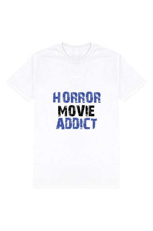 Horror Movie Addict Men's Round Neck Half Sleeve White Graphic Tshirt