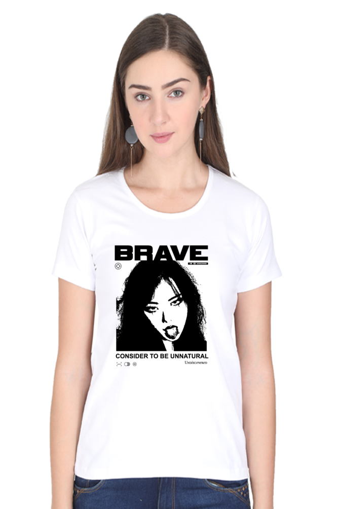 Brave Woman Women's Round Neck Half Sleeve White Graphic Tshirt