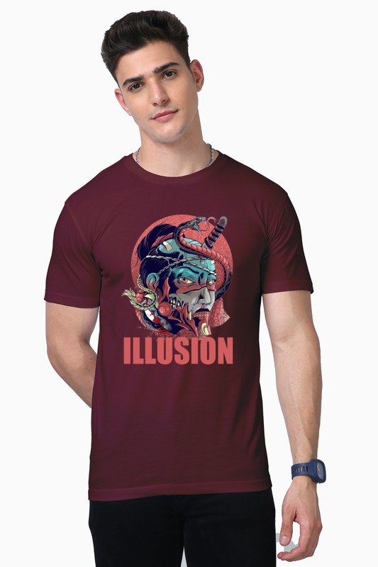 Illusion Men's Premium Supima Cotton Maroon Graphic Tshirt