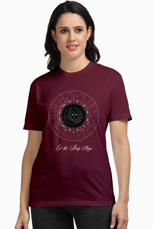 Let The Stars Align Women's Premium Supima Cotton Maroon Graphic Tshirt