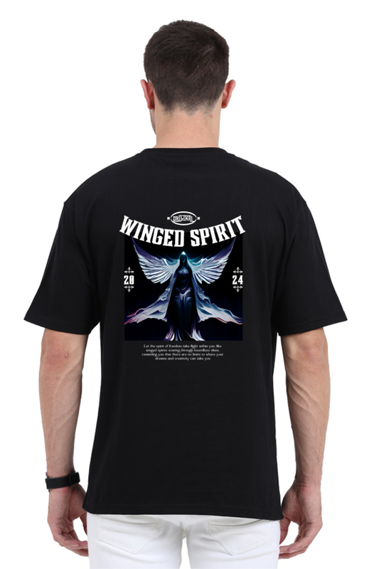 Winged Spirit Unisex Oversized Cotton Black Graphic Tshirt