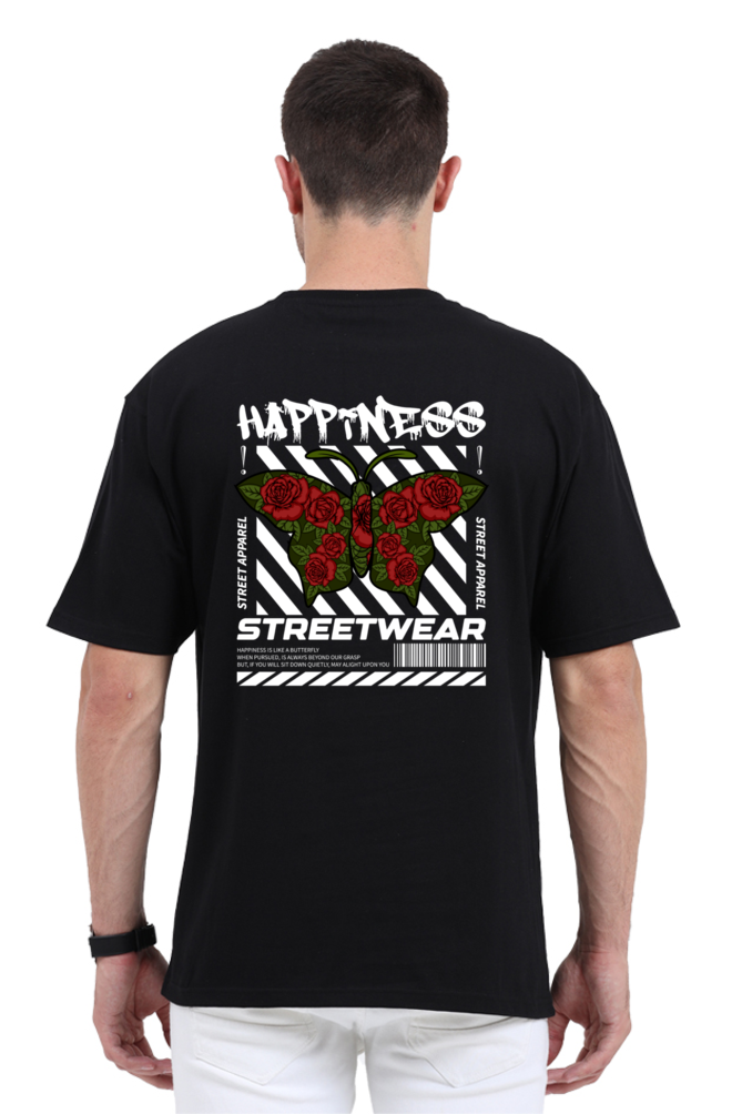 Happiness Streetwear Unisex Oversized Cotton Black Graphic Tshirt