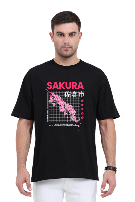 Sakura Unisex Oversized Cotton Black Graphic Tshirt