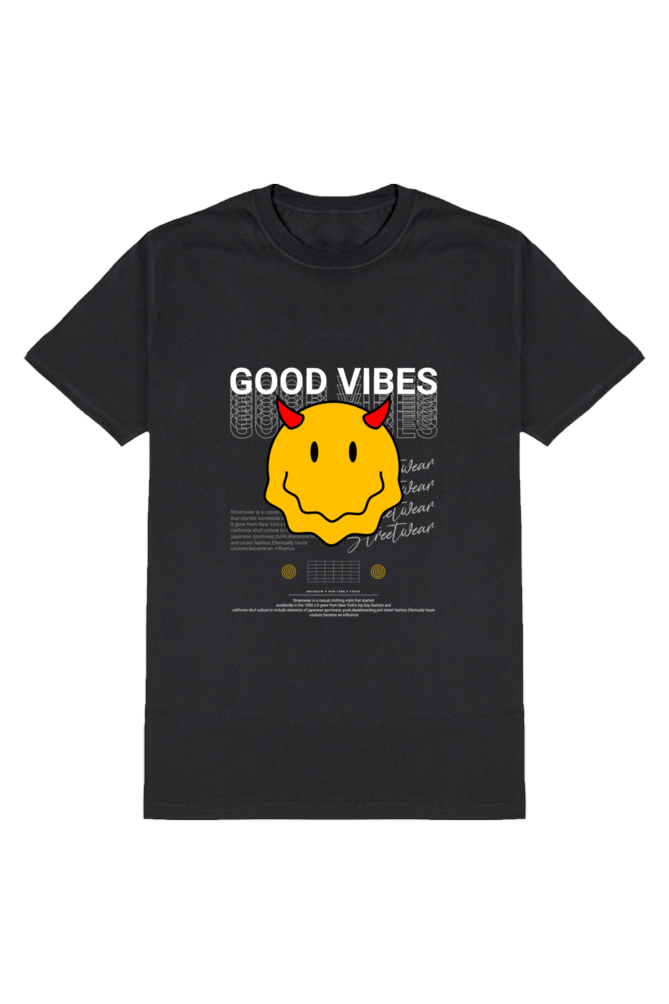 Good Vibes Naivete Men's Round Neck Half Sleeve Black Graphic Tshirt