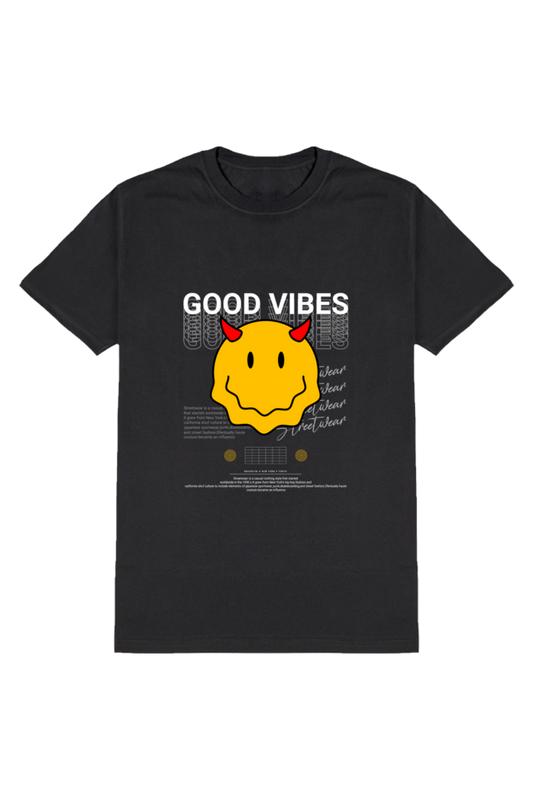 Good Vibes Naivete Men's Round Neck Half Sleeve Black Graphic Tshirt