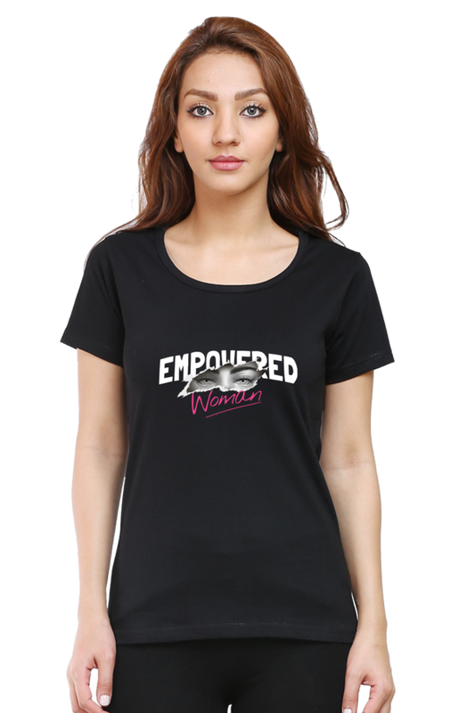 Empowered Woman Women's Round Neck Half Sleeve Black Graphic Tshirt