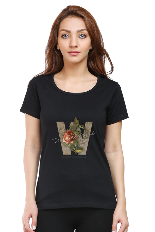 Wanderlust Women's Round Neck Half Sleeve Black Graphic Tshirt