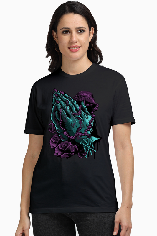 Gothic Prayer Women's Premium Supima Cotton Black Graphic Tshirt