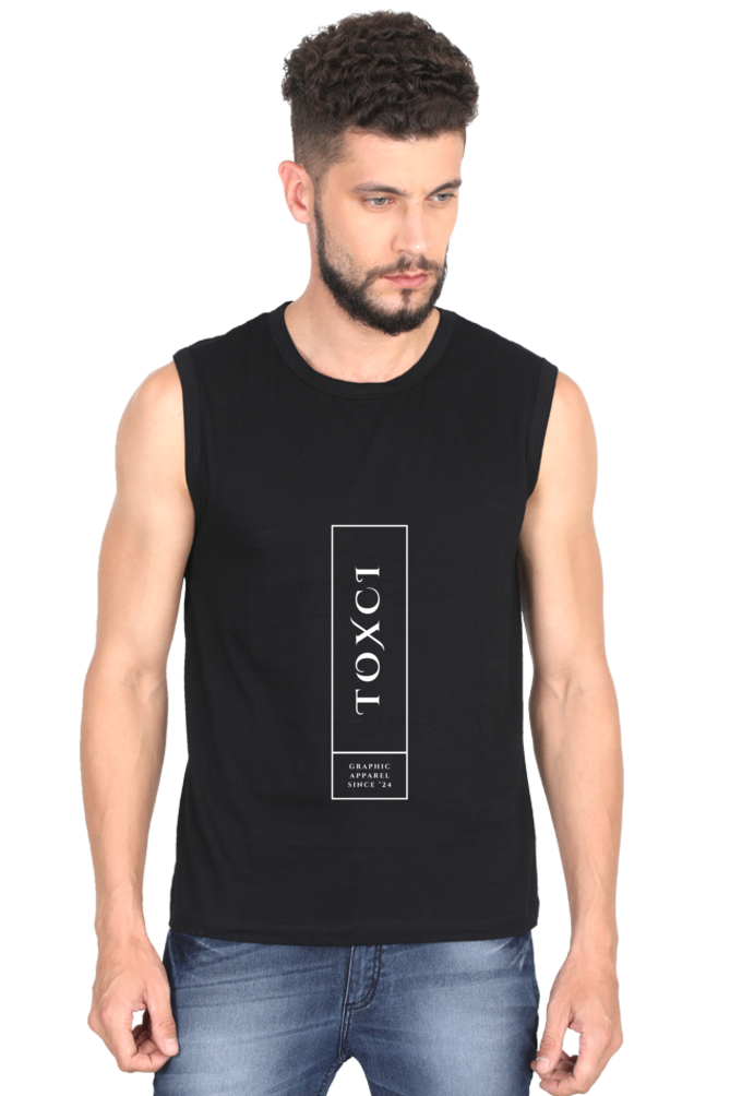 Toxci Original Men's Round Neck Cotton Sleeveless Black Graphic Tshirt