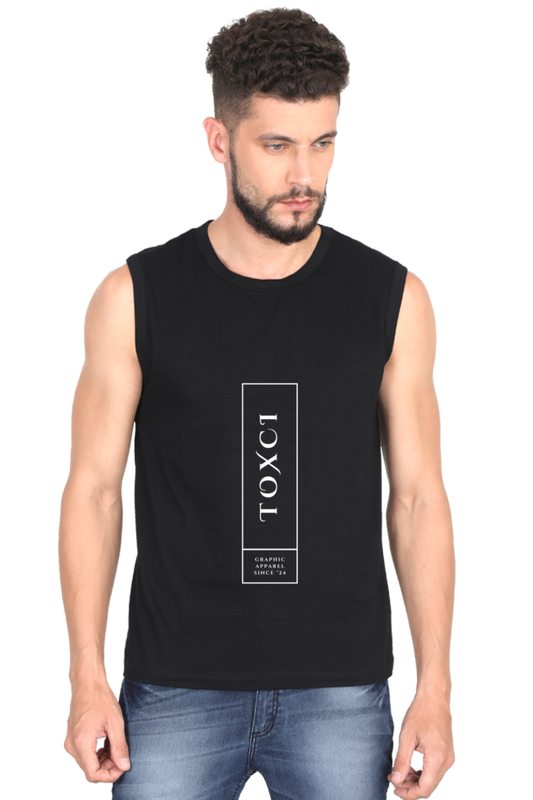 Toxci Original Men's Round Neck Cotton Sleeveless Black Graphic Tshirt