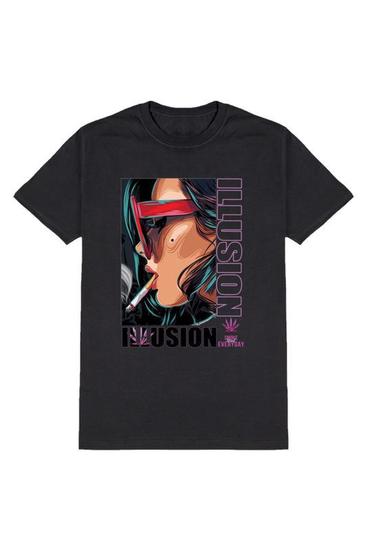 Illusion Men's Round Neck Half Sleeve Black Graphic Tshirt