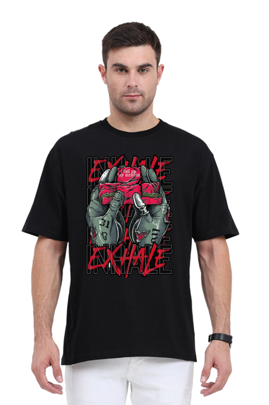 Exhale Unisex Oversized Cotton Black Graphic Tshirt