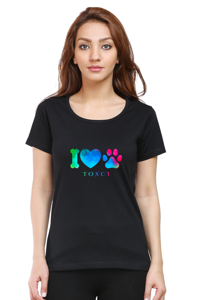 I Love Dogs Women's Round Neck Half Sleeve Black Graphic Tshirt