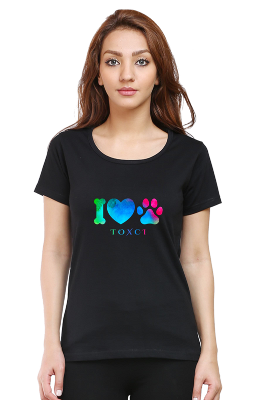 I Love Dogs Women's Round Neck Half Sleeve Black Graphic Tshirt