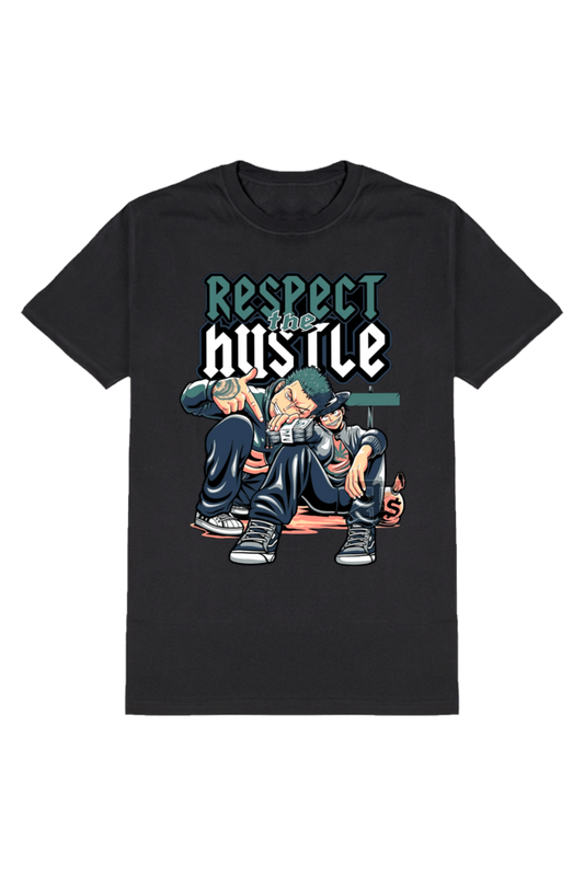 Respect the Hustle Men's Round Neck Half Sleeve Black Graphic Tshirt