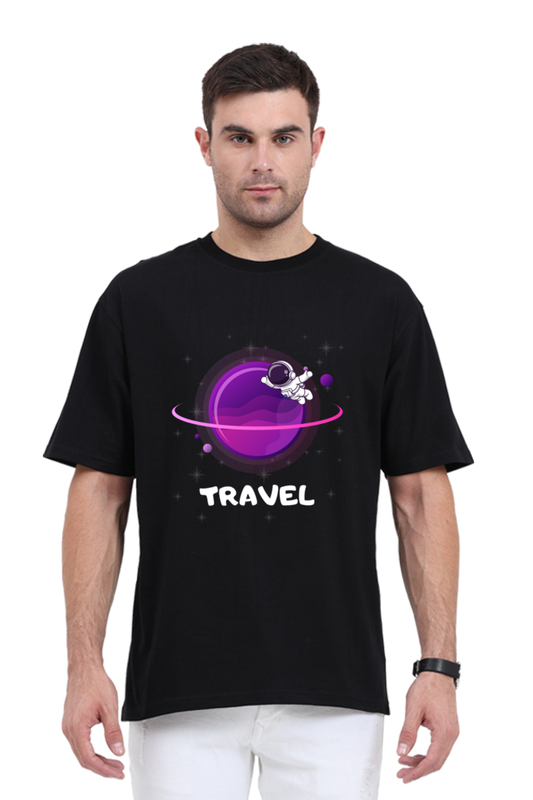 Space Travel Unisex Oversized Cotton Black Graphic Tshirt