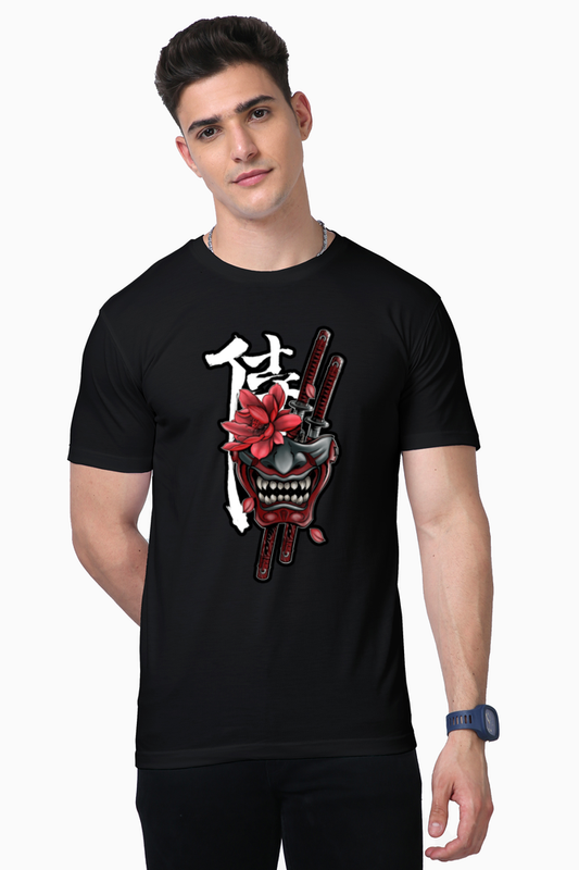 Crimson Samurai Culture Men's Premium Supima Cotton Black Graphic Tshirt