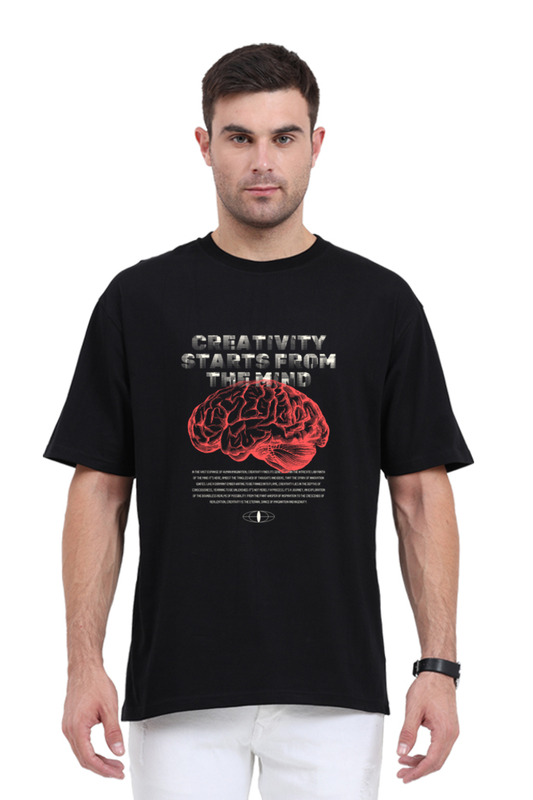 Creativity Starts From the Mind Unisex Oversized Cotton Black Graphic Tshirt