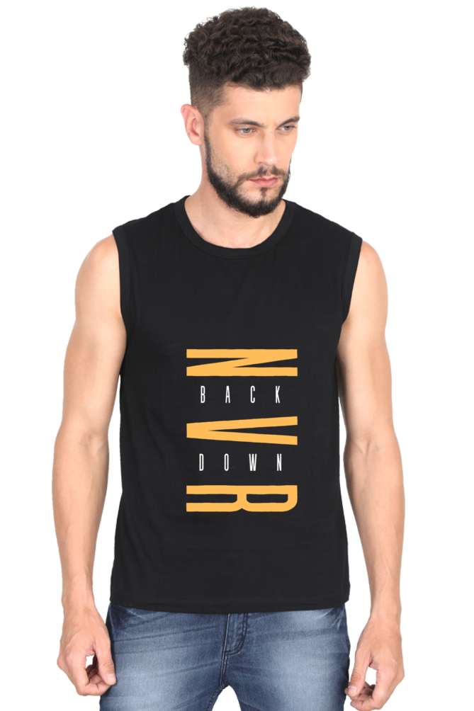 Never Back Down Men's Round Neck Cotton Sleeveless Black Graphic Tshirt