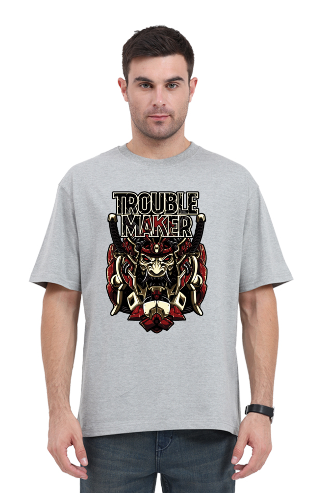 Troublemaker Unisex Oversized Cotton Grey Graphic Tshirt