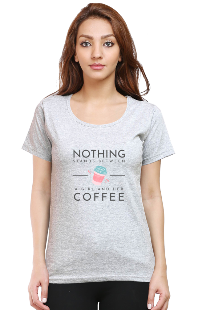 Nothing Stands Between Women's Round Neck Half Sleeve Grey Graphic Tshirt