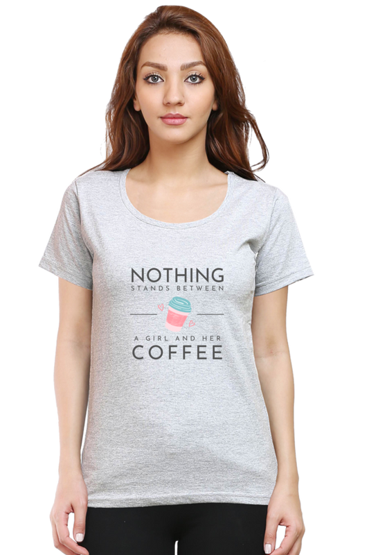 Nothing Stands Between Women's Round Neck Half Sleeve Grey Graphic Tshirt