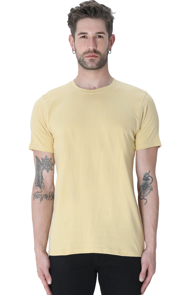 Plain/Solid Cotton Men's Round Neck Tshirt