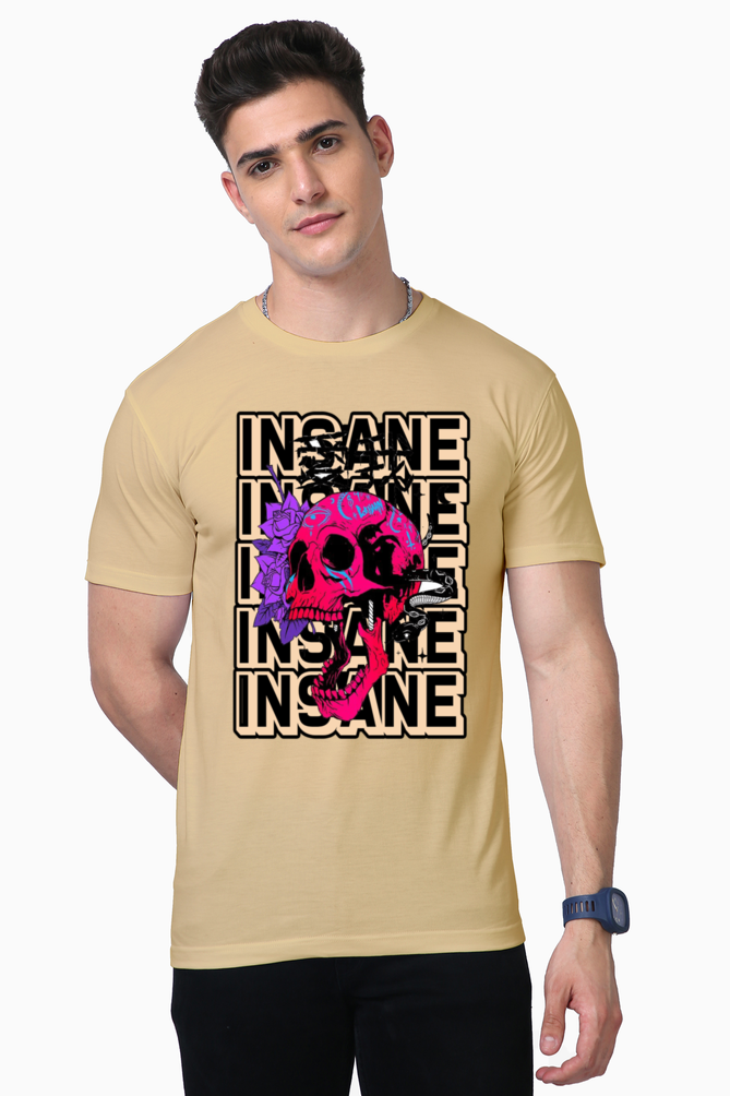 Insane Men's Premium Supima Cotton Beige Graphic Tshirt