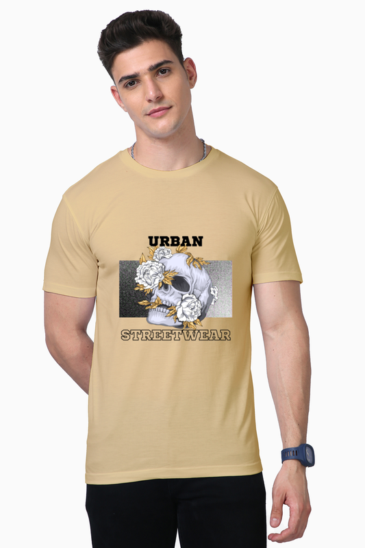 Urban Streetwear Men's Premium Supima Cotton Beige Graphic Tshirt