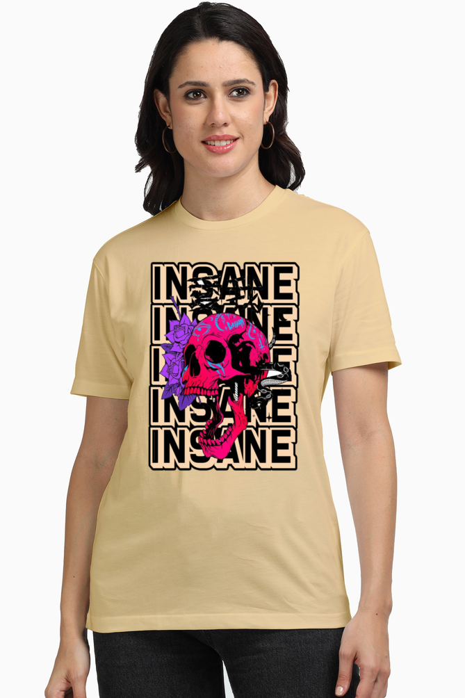 Insane Women's Premium Supima Cotton Beige Graphic Tshirt