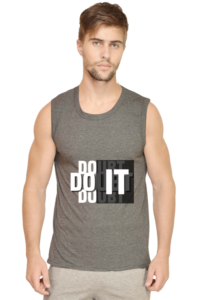 Do It Men's Round Neck Cotton Sleeveless Dark Grey Graphic Tshirt