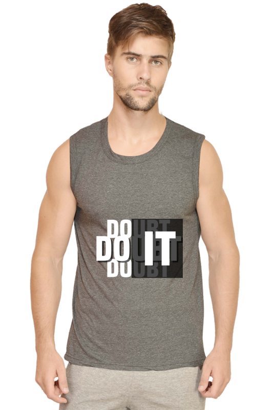 Do It Men's Round Neck Cotton Sleeveless Dark Grey Graphic Tshirt