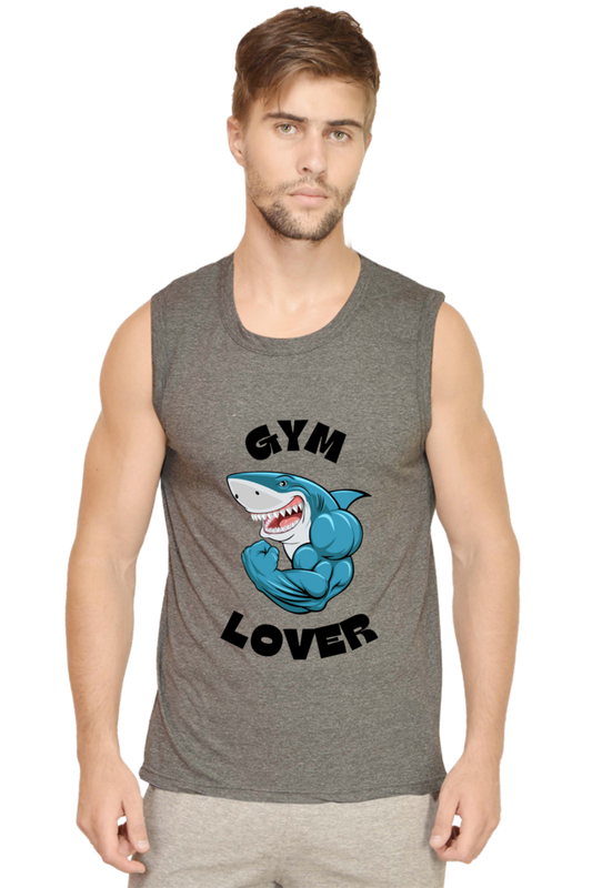 Gym Lover Men's Round Neck Cotton Sleeveless Dark Grey Graphic Tshirt