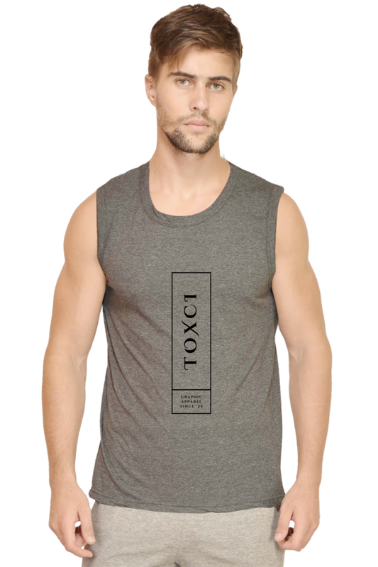 Toxci Original Men's Round Neck Cotton Sleeveless Dark Grey Graphic Tshirt