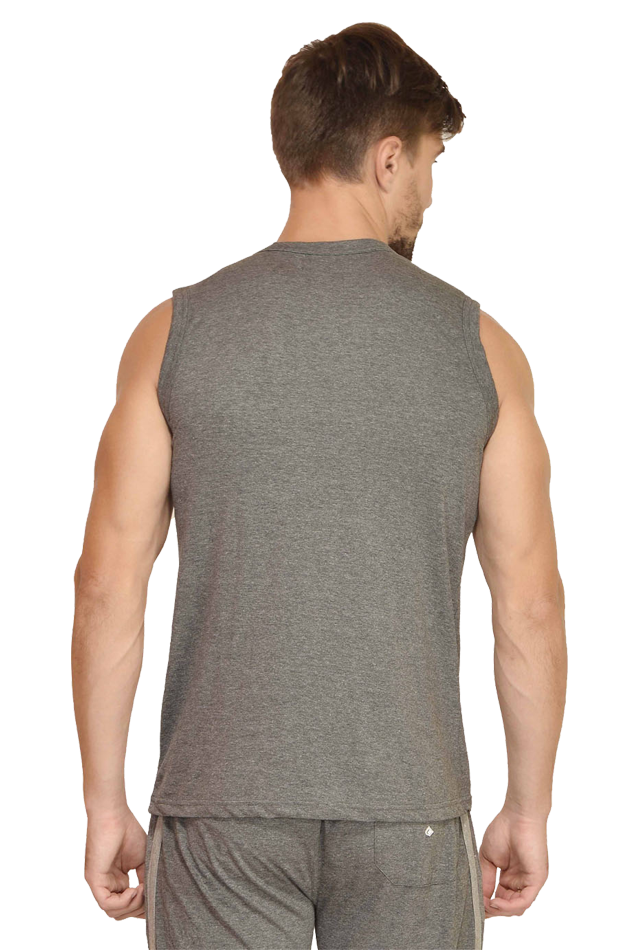 Do It Men's Round Neck Cotton Sleeveless Dark Grey Graphic Tshirt